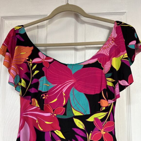 Trina Turk Swimsuit One Piece Bright Pink Tropical Floral Print Size 10 NWT - Picture 3 of 11